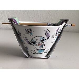 Disney Lilo Stitch Tossed Ramen Noodle Pasta Bowl With Chopsticks Poses NEW